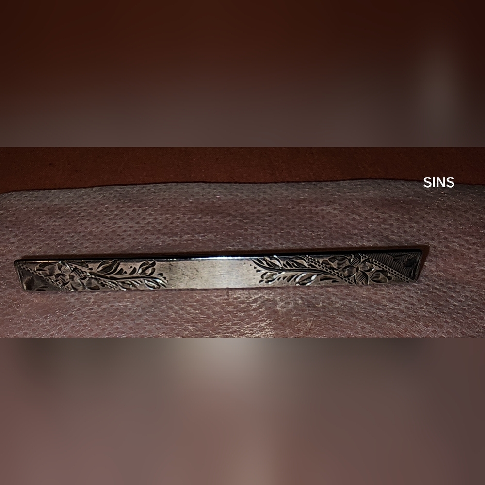 Silver Floral Engraved Bar Pin